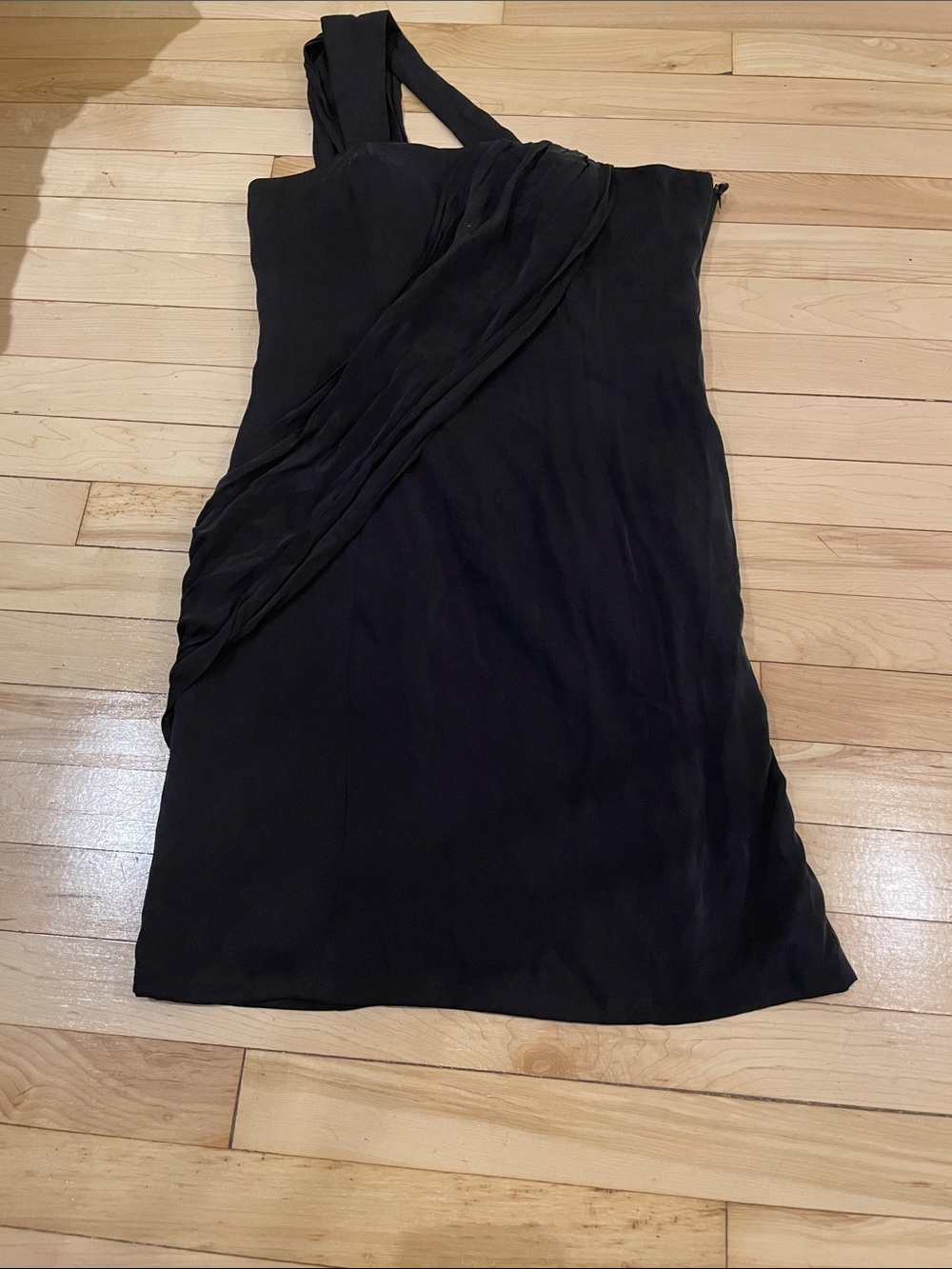 Very J Black One-Shoulder Draped Cocktail Dress